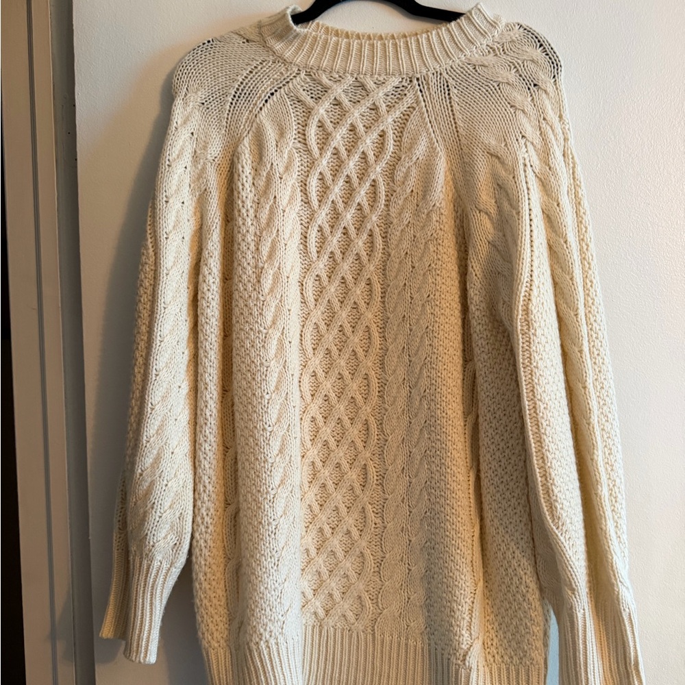 Anrabess Oversized Cable Knit Sweater Dress Cream White Women’s Size Medium M